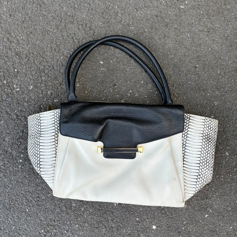 Vince Camuto Julia Satchel Women's Leather Python Snake Colorblock Handbag